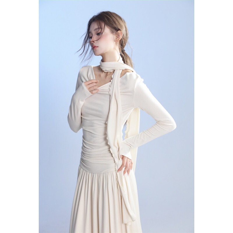 Soft Swing collar pleated brushed knitted halter dress lazy dress 16