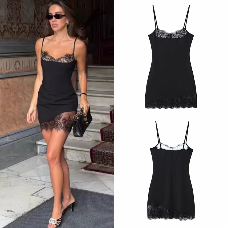 Z Brand Foreign Trade Cross-Border European and American Style Women's Clothing 2026 Spring New Lace-Trimmed Spaghetti Strap Dress
