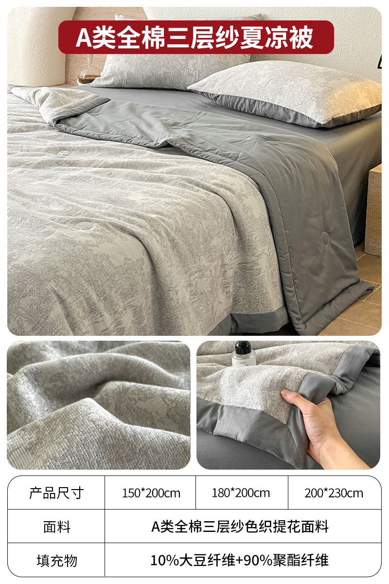 Juego de cuatro piezas de cama de edredón fresco de verano de hilo de doble capa de algodón puro 2025 nuevo juego de tres piezas de sábanas de alta gama de lujo ligero