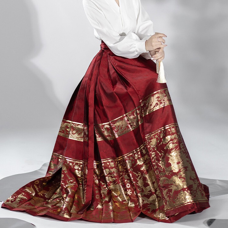 New Original Hanfu Women's Ming-made Pair Collar Shirt Han Element Embroidered Daily Horse-faced Skirt Toasting Dress