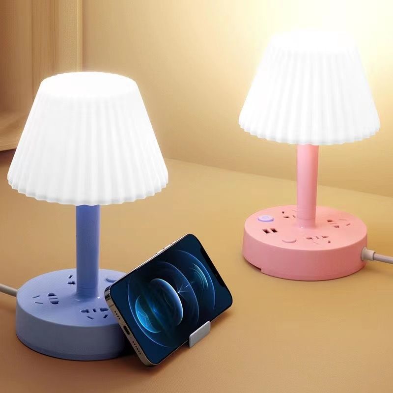 Lámpara de escritorio LED multifuncional socket poroso con USB dormitorio de estudiantes enchufe tablero de conexión enchufe de fila lámpara de cabecera de dormitorio doméstica