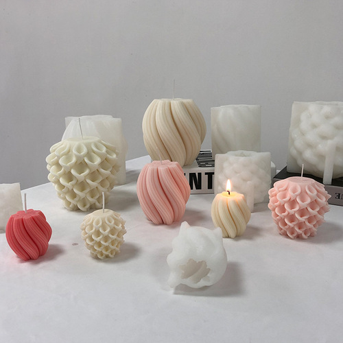 Renshan Striped Wave Ball Scented Candle Silicone Mold DIY Morning Glory Ball Candle Glue Handmade Soap Mold
