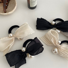 法式少女布藝珍珠蝴蝶結髮繩 甜美扎發高彈頭繩發圈頭飾髮飾新款