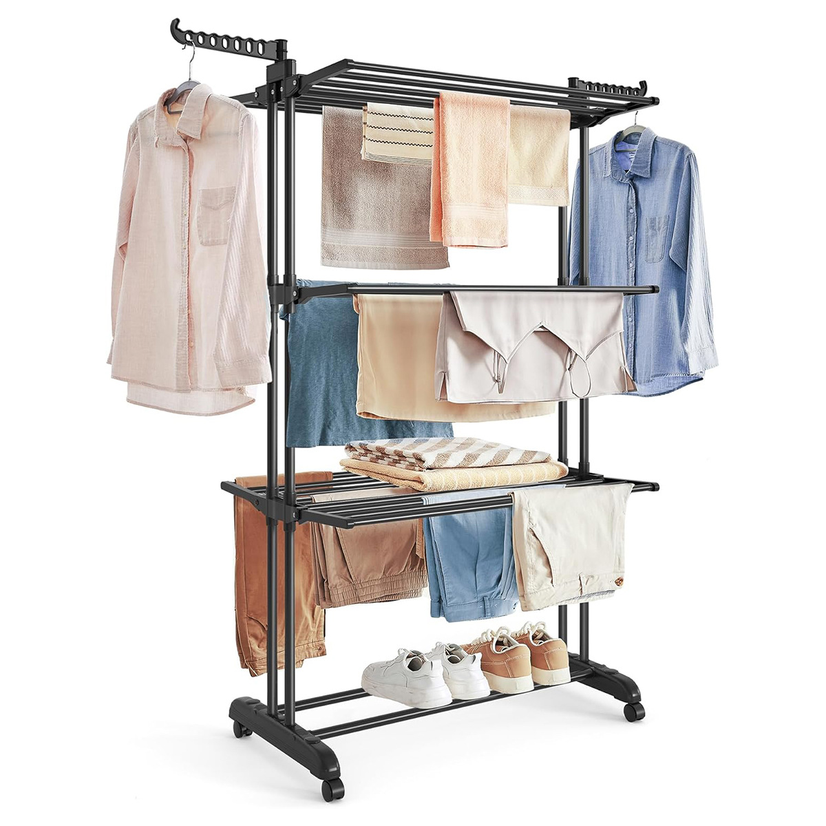 Fábrica multifuncional de piso de tres capas percha de secado de ropa percha de toallas de baño percha de secado de ropa percha de almacenamiento plegable móvil image 6