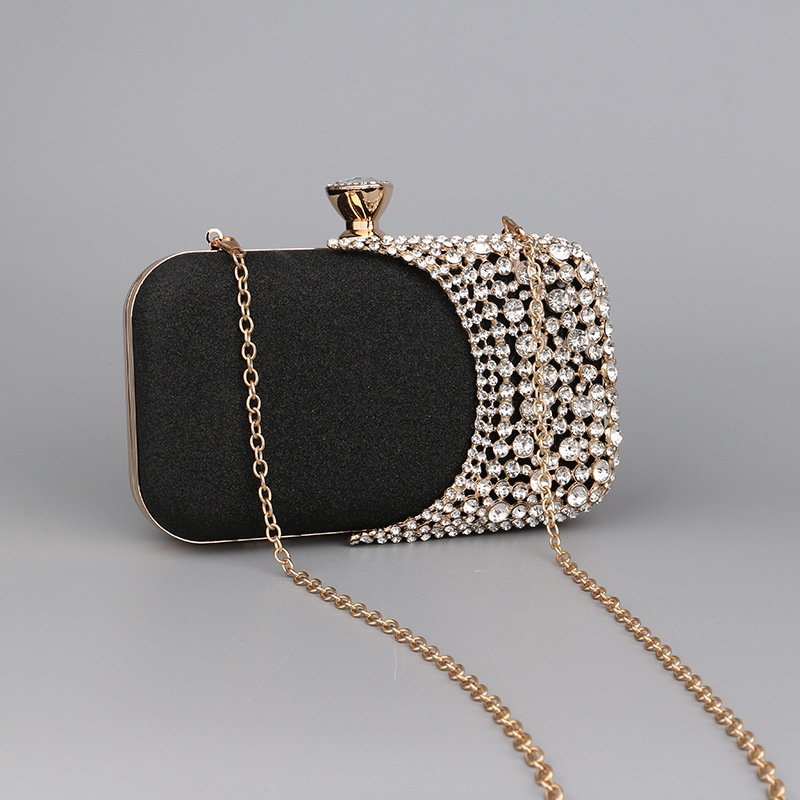 Black Gold Silver Pu Leather Color Block Rhinestone Square Evening Bags display picture 4