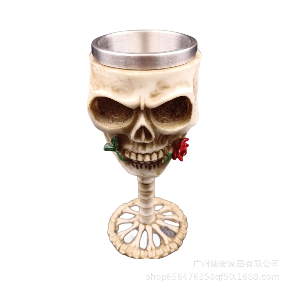 Rosas de acero inoxidable tazas de pie alto esqueleto forma taza de agua regalo de Halloween extraña taza de vino adornos personales