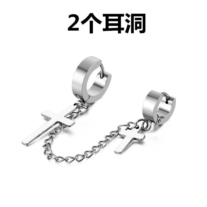 A 크로스 귀 버클 + 귀 뼈 버클 (귀 구멍 2 개)