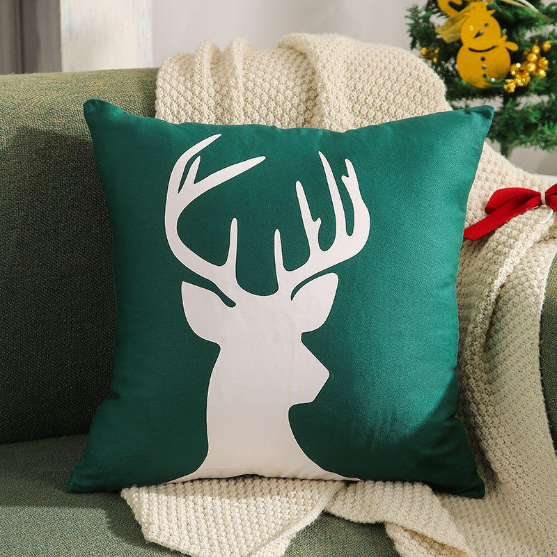 ヘラジカのクリスマスツリーブロンズ枕カバー、秋冬スノーフレーク刺繍クッションカバー45*45、クロスボーダーホットセール|undefined