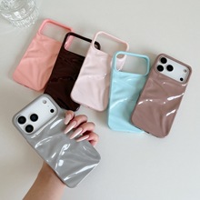 纯色水嫩粉色适用iPhone15promax苹果13手机壳立体水波纹16/17软
