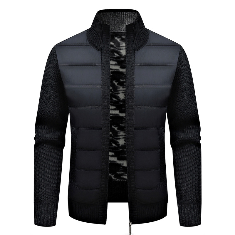 Foreign trade men's stand collar with cotton fleece-lined thickened long sleeve color matching cardigan sweater tide men's warm sweater coat Foreign trade men's stand collar with cotton fleece-lined thickened long sleeve color matching cardigan sweater tide men's warm sweater coat