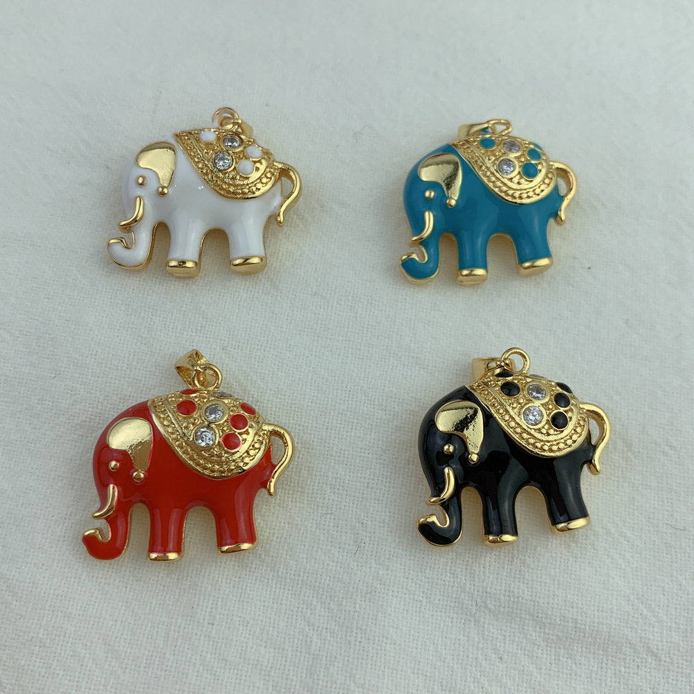 Vintage Style Elephant Copper Enamel Plating Inlay Zircon Charms display picture 3