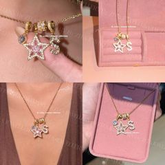 幸运许愿星~夏日甜美粉色项链闪钻五角星精致爱心小众闺蜜锁骨链