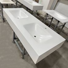 岩板热弯一体盆台面浴室洗手盆卫生间洗漱台双盆切角异形下挂