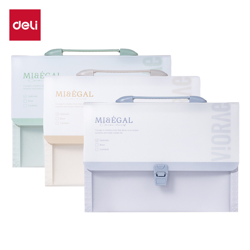 得力PM03光阴随笔13格横式风琴包A4学生大容量手提试卷多层收纳袋