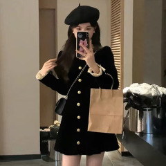 法式小香赫本风黑色丝绒连衣裙子女早秋季2025年新款气质收腰短裙