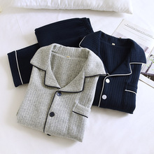 秋冬季夹棉男士睡衣纯色空气层加大码睡衣长袖长裤加棉家居服套装