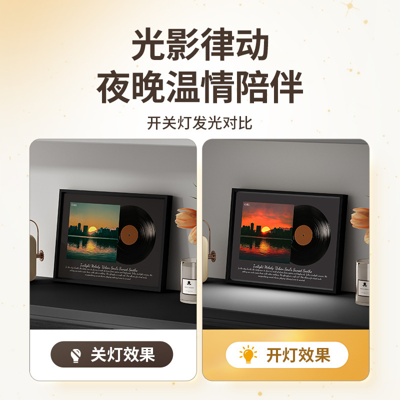 黒盤レコード風高級アルミ合金音楽フォトフレーム壁掛け絵画、リビング・ダイニングルーム用、高級感のある寝室・部屋用アート装飾画|undefined