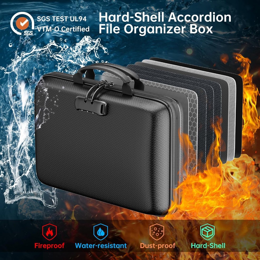 Cross-Border Fireproof Hard-Shell Eva Accordion Multi-Layer A4 File Box Portable Large-Capacity Multi-Functional Password Lock Safe