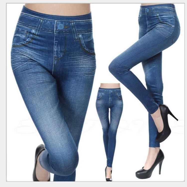 Yiwu Factory 3-Color 8-Size Tv Imitation Denim Leggings for Women, Spring & Fall High-Waist Outer Wear All-In-One Pants, Cross-Border Women's Pants