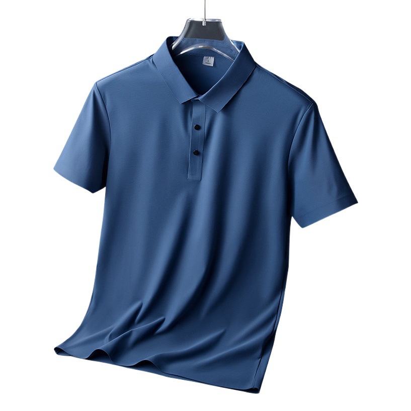 Camisa de polo de seda de hielo de verano Camiseta adhesiva sin costuras hombres de media manga camiseta delgada de negocios camisa de Polo de manga corta para hombres