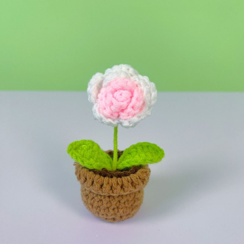 Lama tejida transfronteriza terminada, amor, planta en maceta, decoración de escritorio de estudio de flores artificiales, día de San Valentín, Navidad