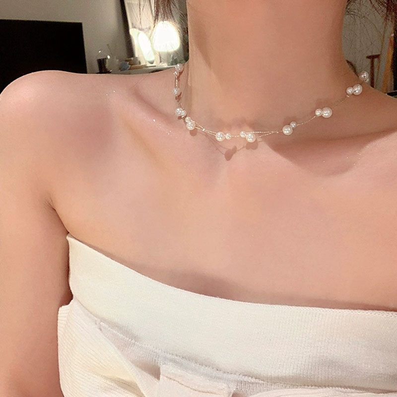 Luksus perlehalskæde choker med magnetlås til kvinder_voghion.com