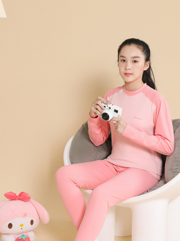 青少年保暖内衣羊绒男童睡衣贴片中大学生秋衣秋裤女童打底套装冬|undefined