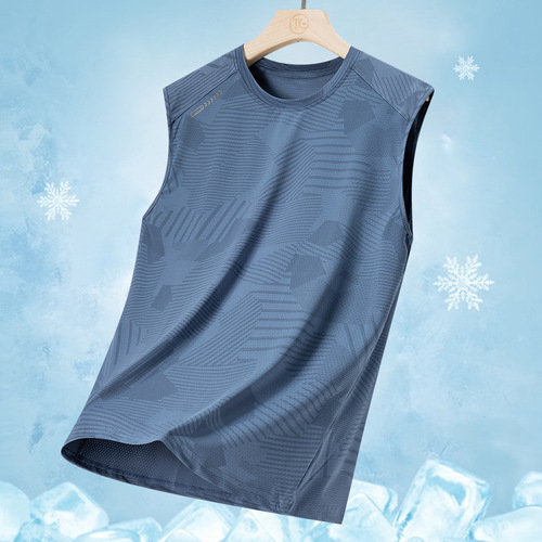 Summer Ice Silk Backless T-Shirt for Men Camouflage Quick-Dry Elastic Outdoor Sports Thin Air-Conditioning Casual Sleeveless Top Trend