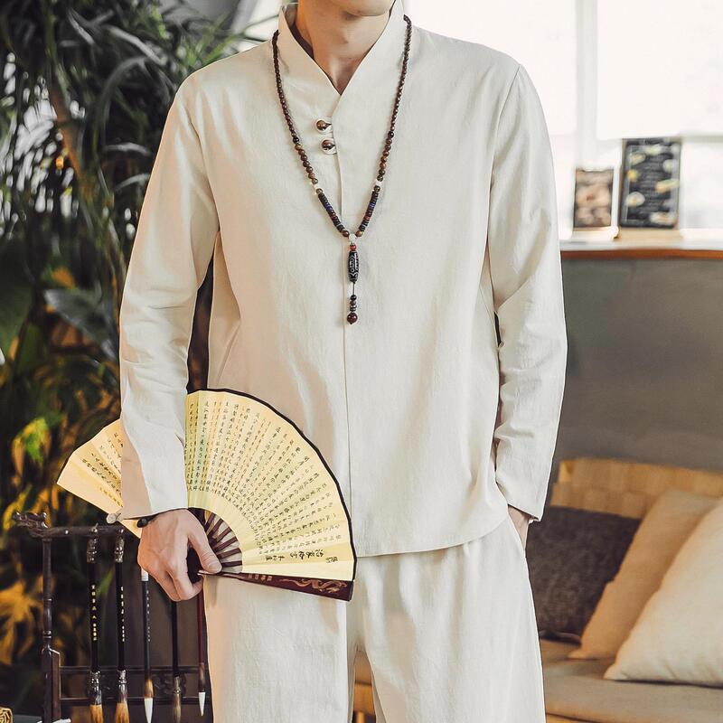 Summer Chinese Style Linen Suit Men's Hanfu Retro Style Style Robe Trendy Brand Youth Ancient Suit Zen Suit Chinese Style Tang Suit