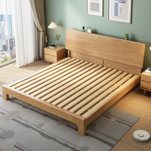 Ash wood all solid wood bed master bedroom modern simple bed 1.5 meters 1.8 meters Nordic style solid wood double bed wedding bed