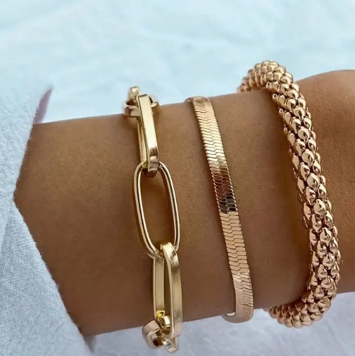 European and American Style Snake Bone Chain Bracelet Set, Gold Layered Jewelry Chain, Trendy Metal Women's Accessories, Layered Bracelets