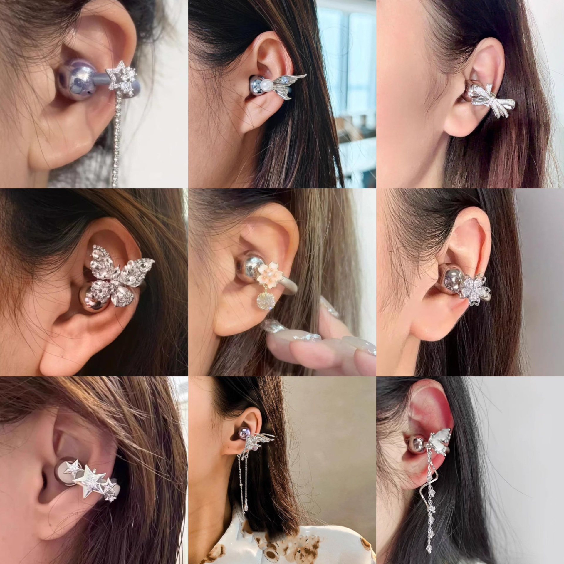 Full Diamond Bow Earphone Buckle, Cute Bear, Snowflake, Butterfly Tassel Accessories Clip Buckle, Niche Unique Earphone Buckle