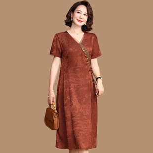 New Chinese Mom dress Summer New Middle-aged and Elderly Women's Summer Short-sleeved Skirt Wide Wife Long Skirt plus size