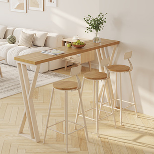 Solid Wood Bar Table and Chairs for Home Balcony High Table Long Narrow Table Simple Modern Wall Milk Tea Shop Table and Chair Combination