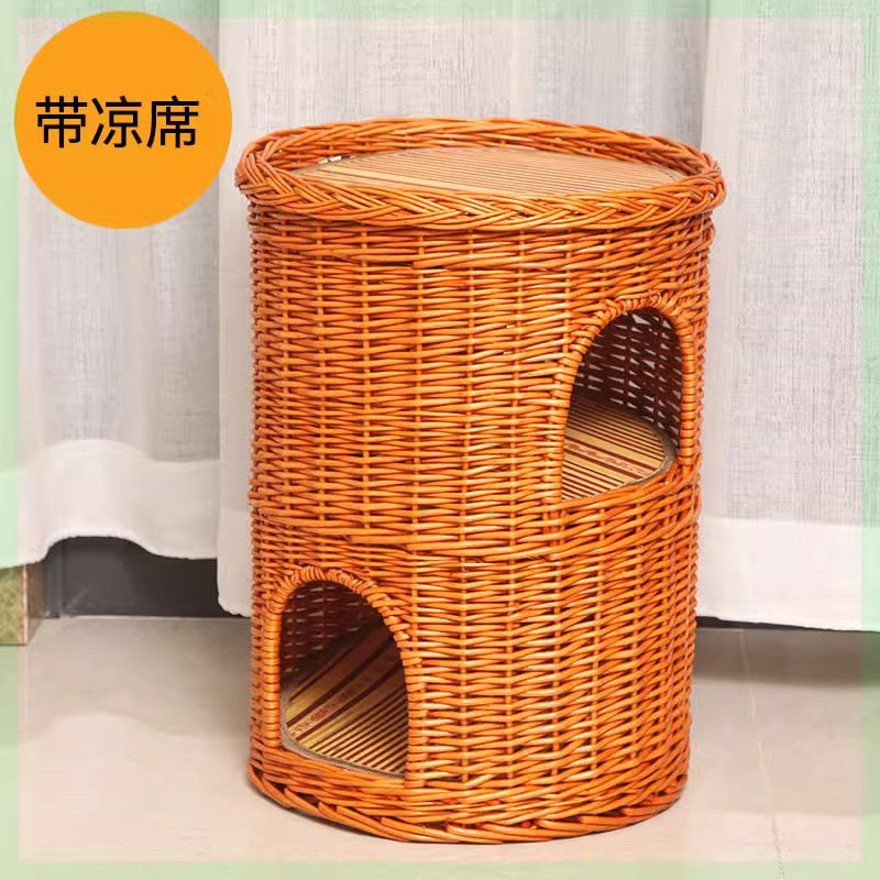 Nido de gato de caña caliente felino de cuatro estaciones desmontable general casa de gato villa pequeña perro de casa de gato felino de sauce estera