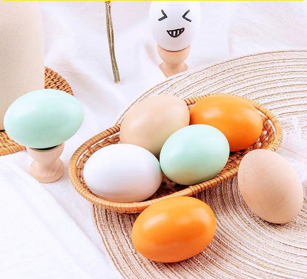 Wooden Imitation Eggs, Duck Eggs, Children's DIY Painting and Graffiti Easter Eggs, Pretend Play Toys, Wholesale Wooden Toys