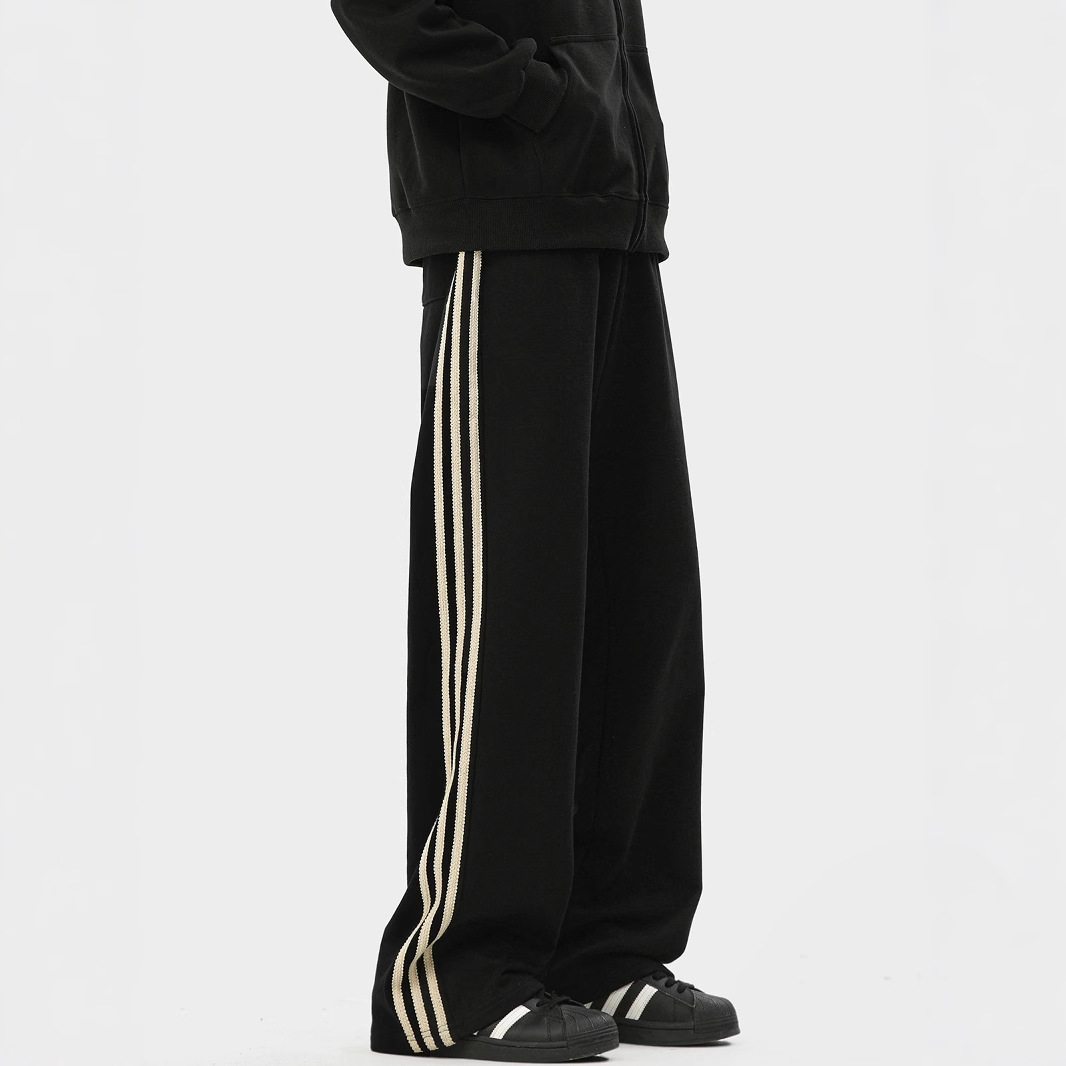 三条杠裤子男2025春季新款美式复古重磅卫裤潮牌宽松直筒休闲长裤