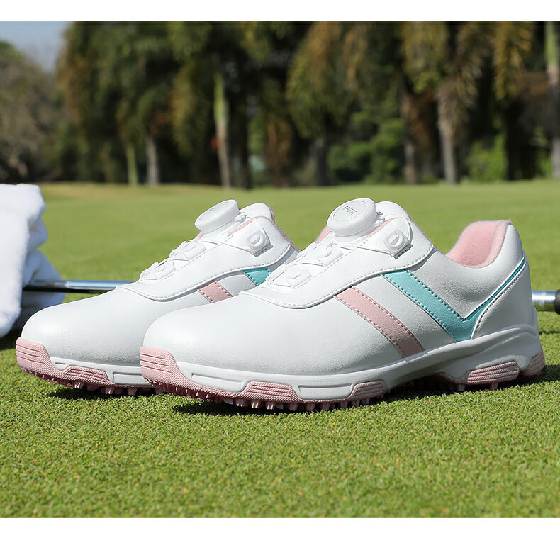 Giày golf trẻ em nữ PGM dây rút núm vặn chống nước chống trượt — XZ342-Trắng Xám Xanh Lá, XZ342-Trắng hồng xanh lam chi tiết 14