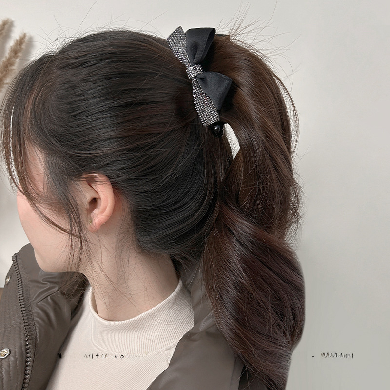 Flash Diamond Bow Hair Clip Vertical Shark Clip For Updo Hair_voghion.com