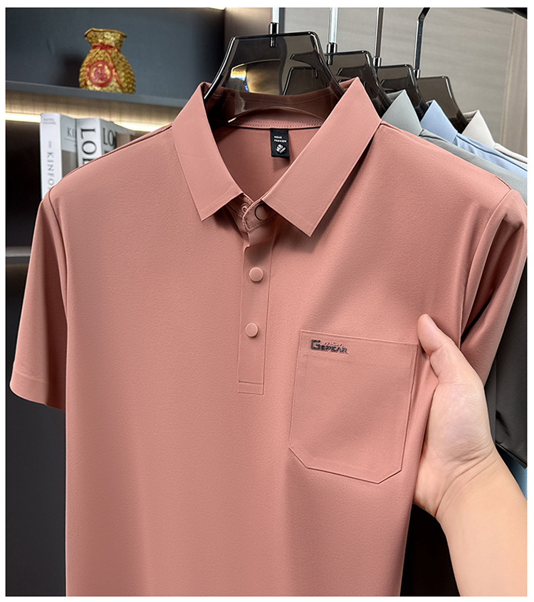 Áo polo nam tay ngắn cổ bẻ phong cách doanh nhân trung niên — Xanh da trời2810 chi tiết 17