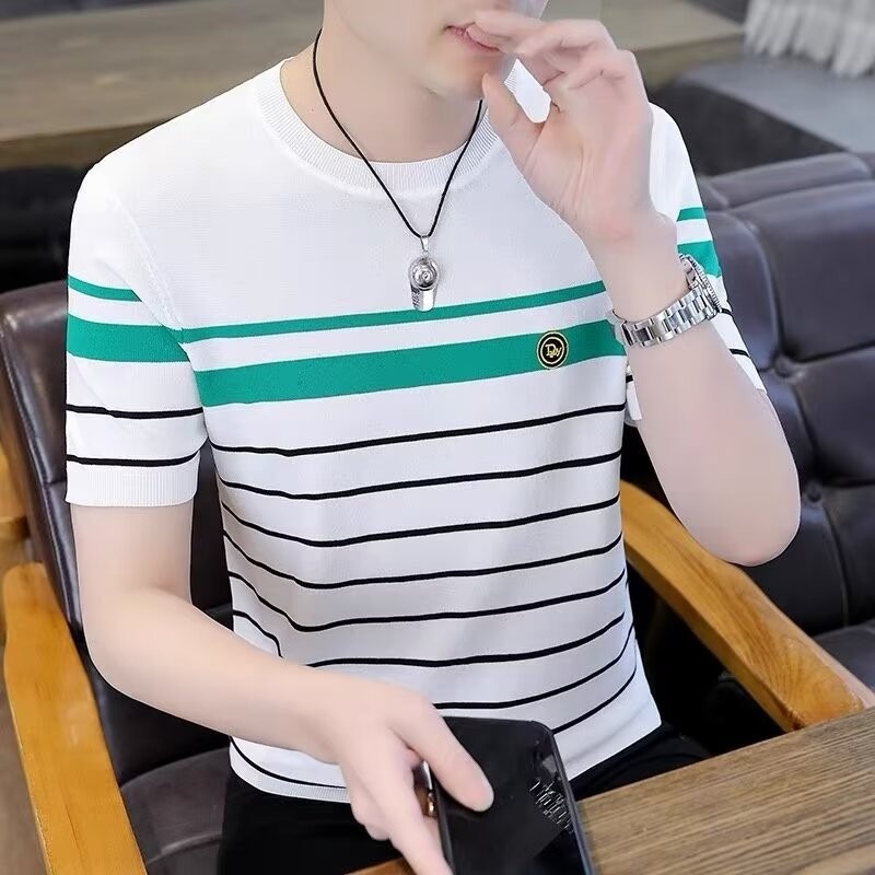 Camiseta de manga corta para hombres verano 2023 nueva media manga ins marca de moda camiseta de seda de hielo ropa suelta ropa de hombre