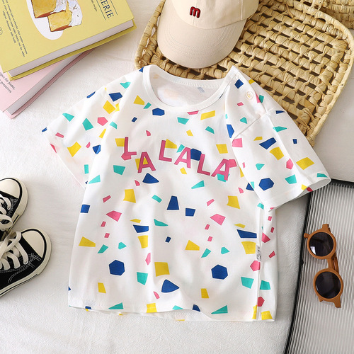 Children's short-sleeve T-shirt pure cotton girls' summer wear infant baby kids' clothing boys' top middle child size