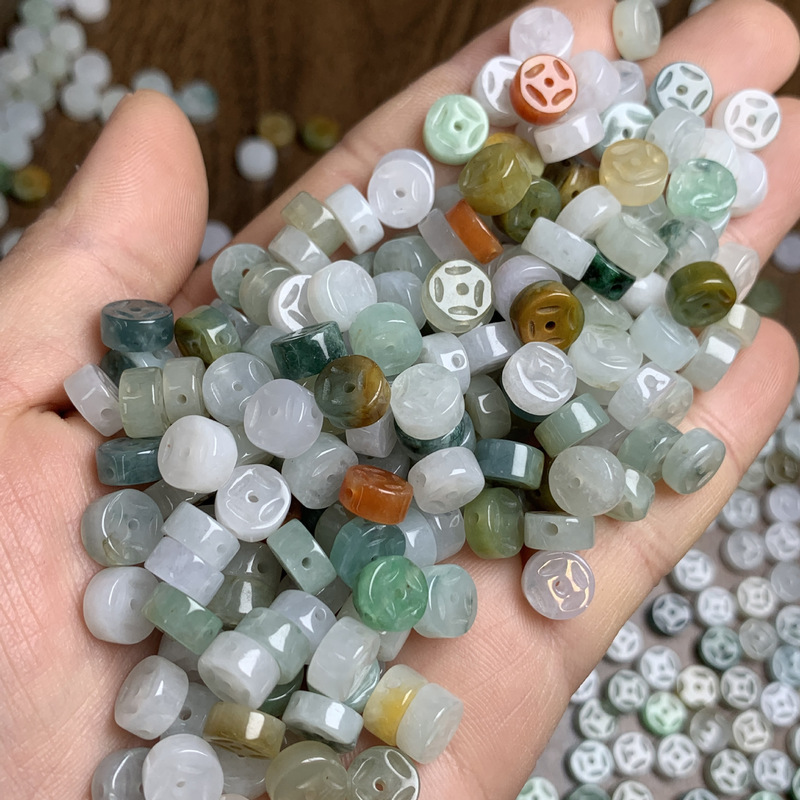 Three-color glutinous ice money beads Myanmar Jade a goods Jade Jade DIY jewelry parts diy small accessories factory wholesale