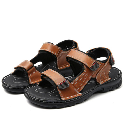 夏秋季休闲男士凉鞋户外凉鞋亚马逊头层皮跨境大码爸爸皮凉鞋代发