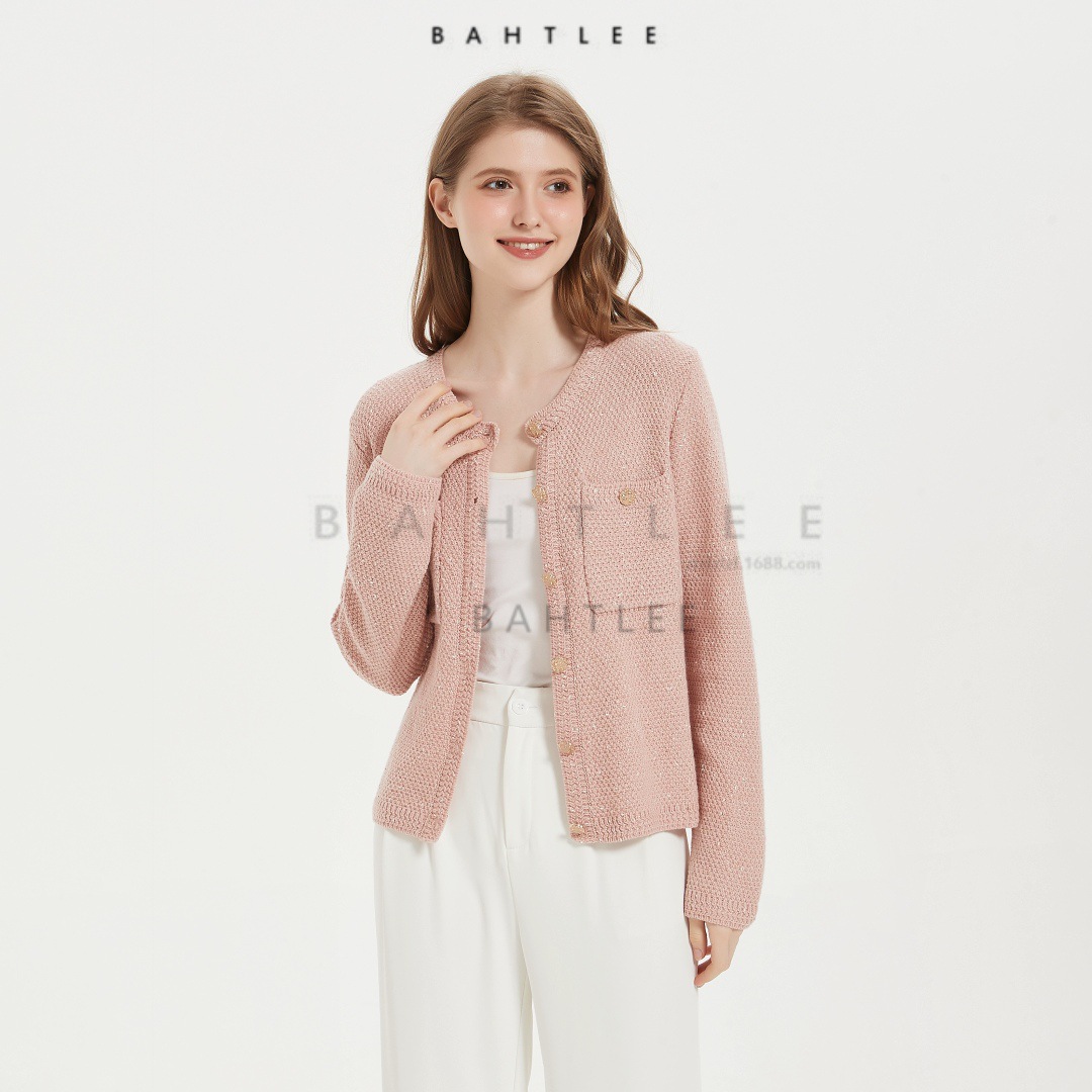 Original Design Vintage Fragrant Elegant Basulan Wool Light Luxury Gold and Silver Silk Jacquard Knitted Cardigan Short