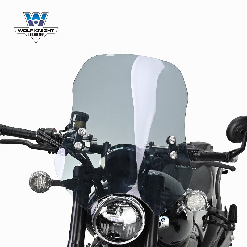 Motorcycle Windshield: CF Moto Motorcycle front windshield - dark-gray-5mm-tempered-glass-45cm-high