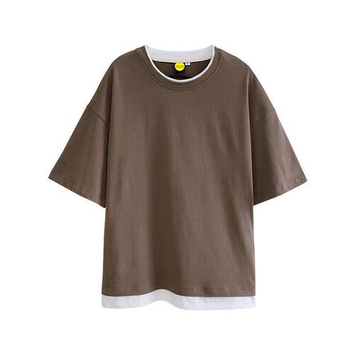 Summer V-Neck Short-Sleeve Two-Piece T-Shirt for Men Loose Fit Solid Color Half-Sleeve Fashion Hong Kong Style T-Shirt with Five-Finger Sleeve Korean Version