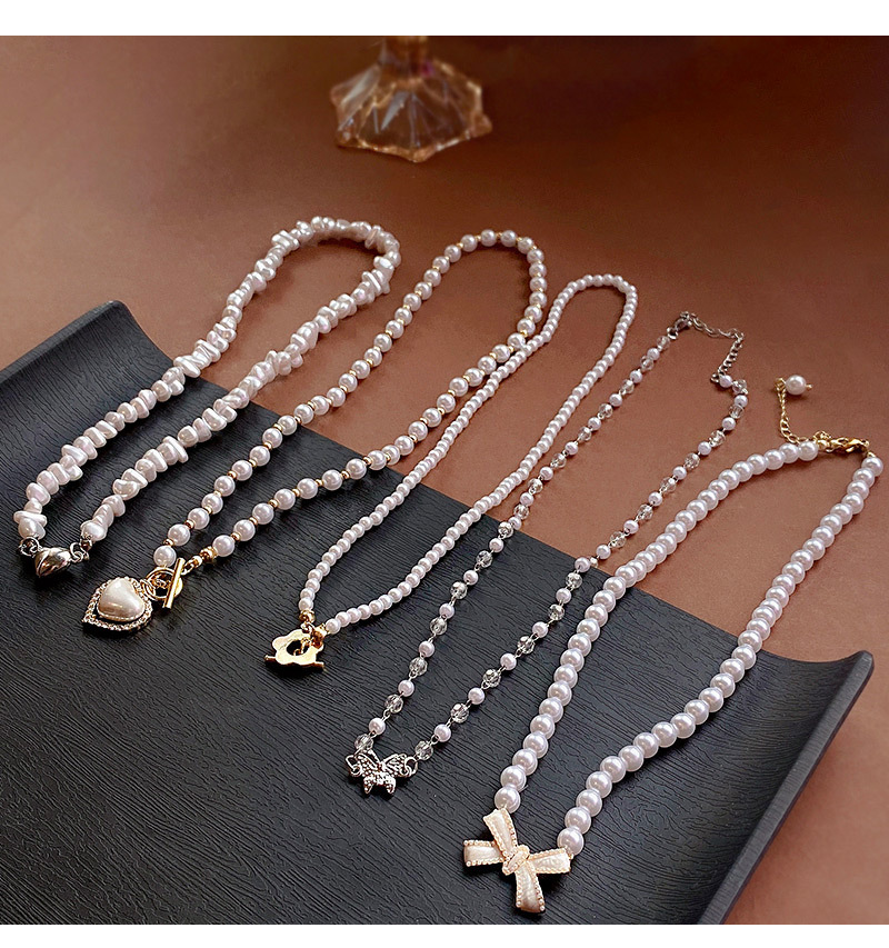 1 Piece Sweet Heart Shape Flower Bow Knot Imitation Pearl Alloy Titanium Steel Womenu0027S Necklace