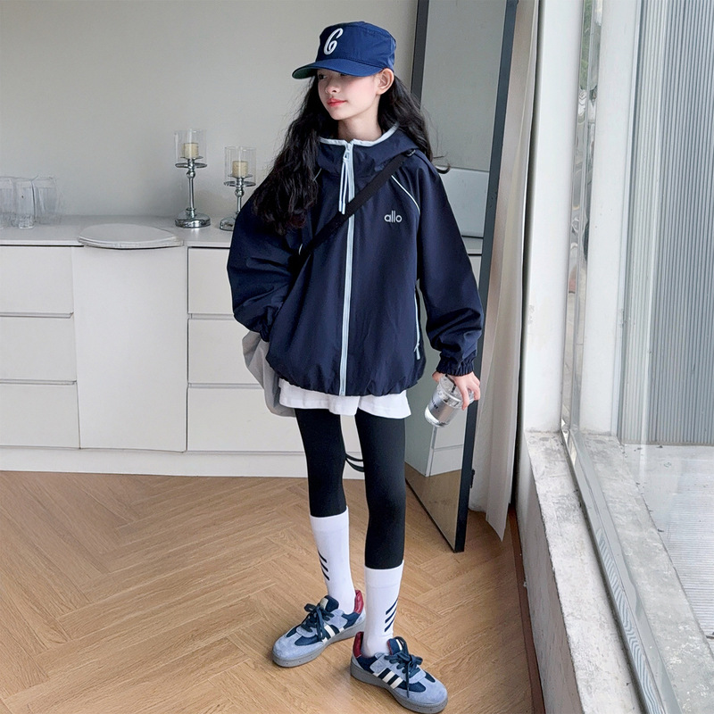 秋季中大女童休闲外套童装儿童女孩户外运动上衣冲锋衣拉链衫夹克|undefined