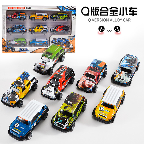Cross-border exclusive gift model cartoon Q-version toy tin car mini trampoline alloy car for boys